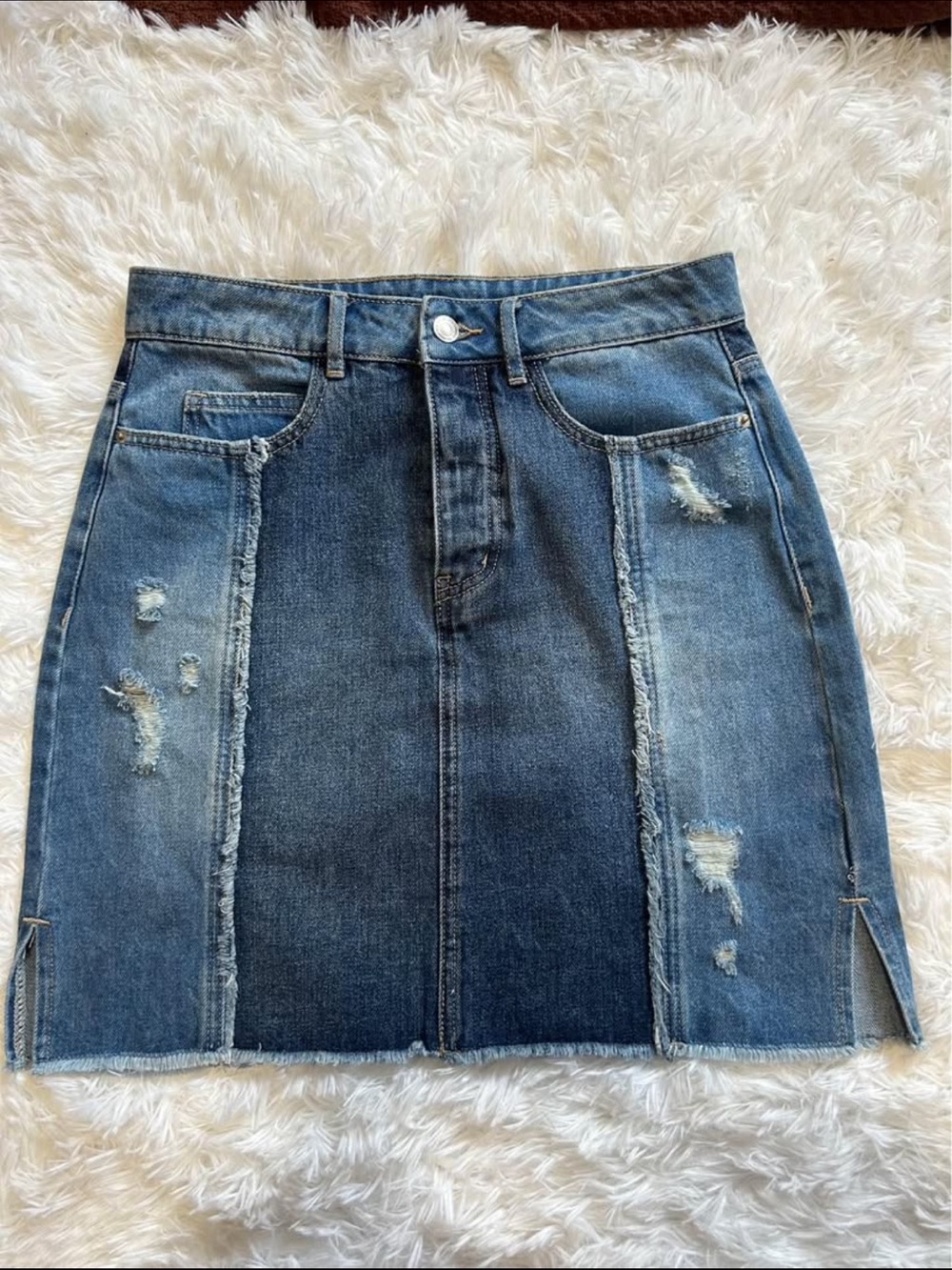 VM Distressed Blue Denim Mini Skirt